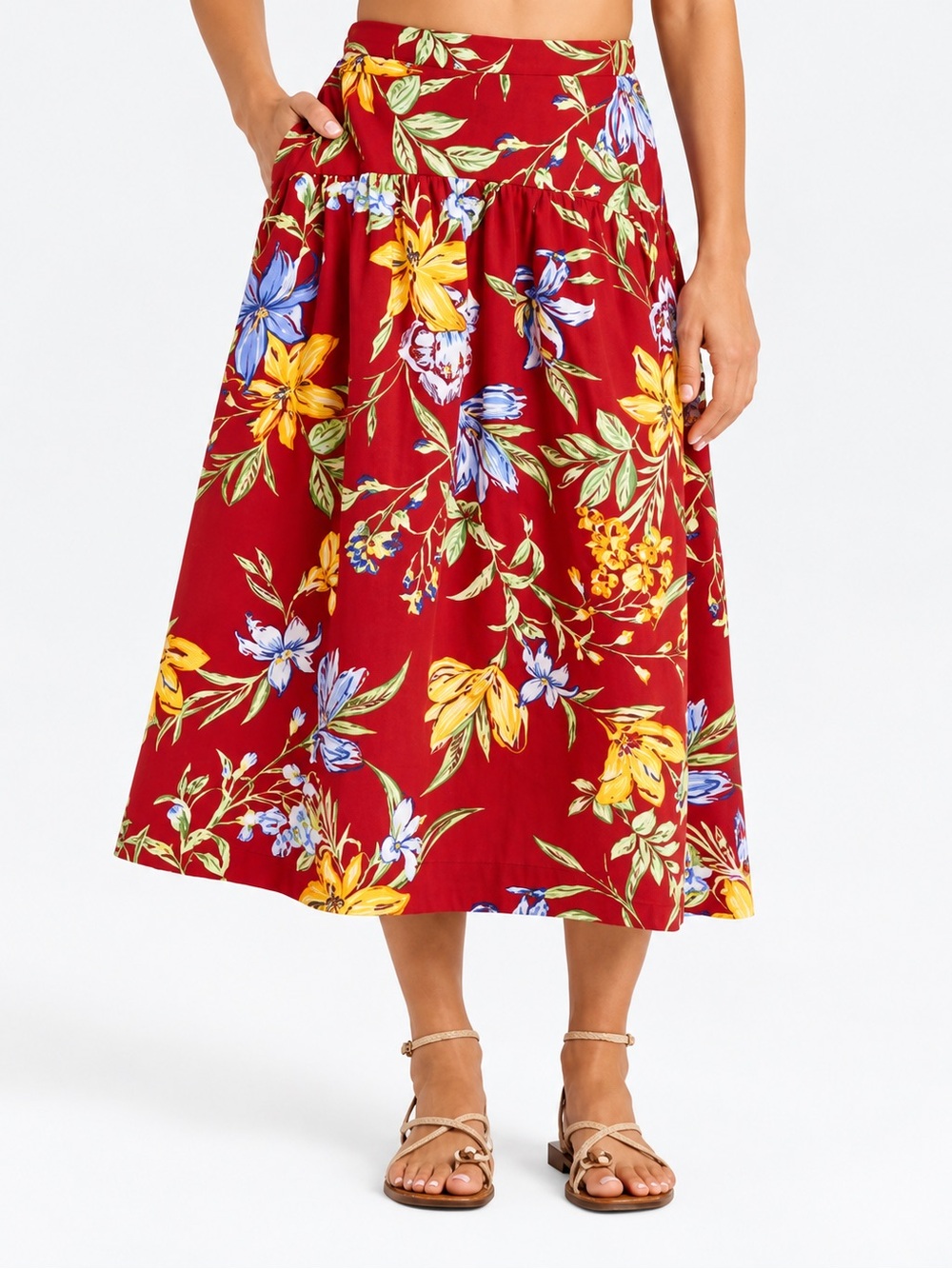 NWT A New Day Red Tropical Floral Midi Skirt – Size Medium